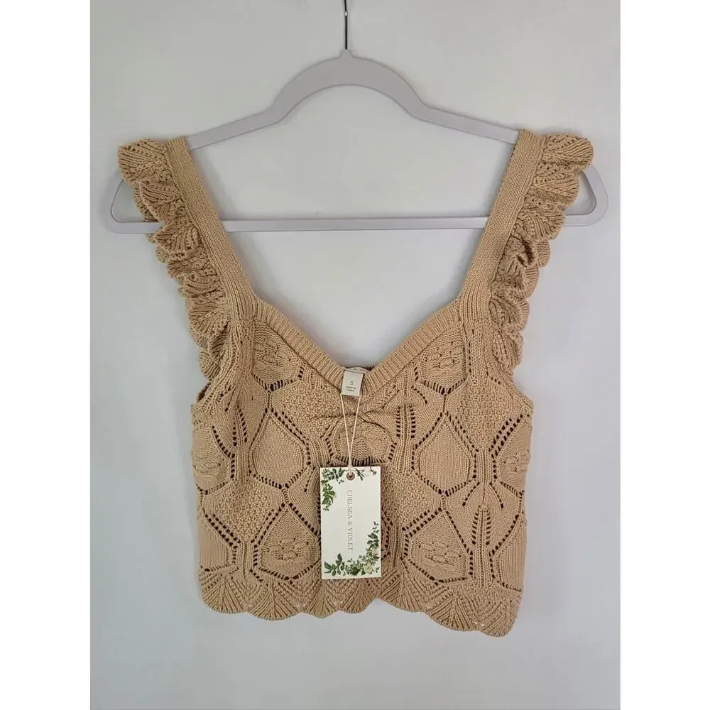NWT Chelsea & Violet Boho Hippie Festival Crochet Ruffle Tank Top Women's Small - Picture 2 of 13